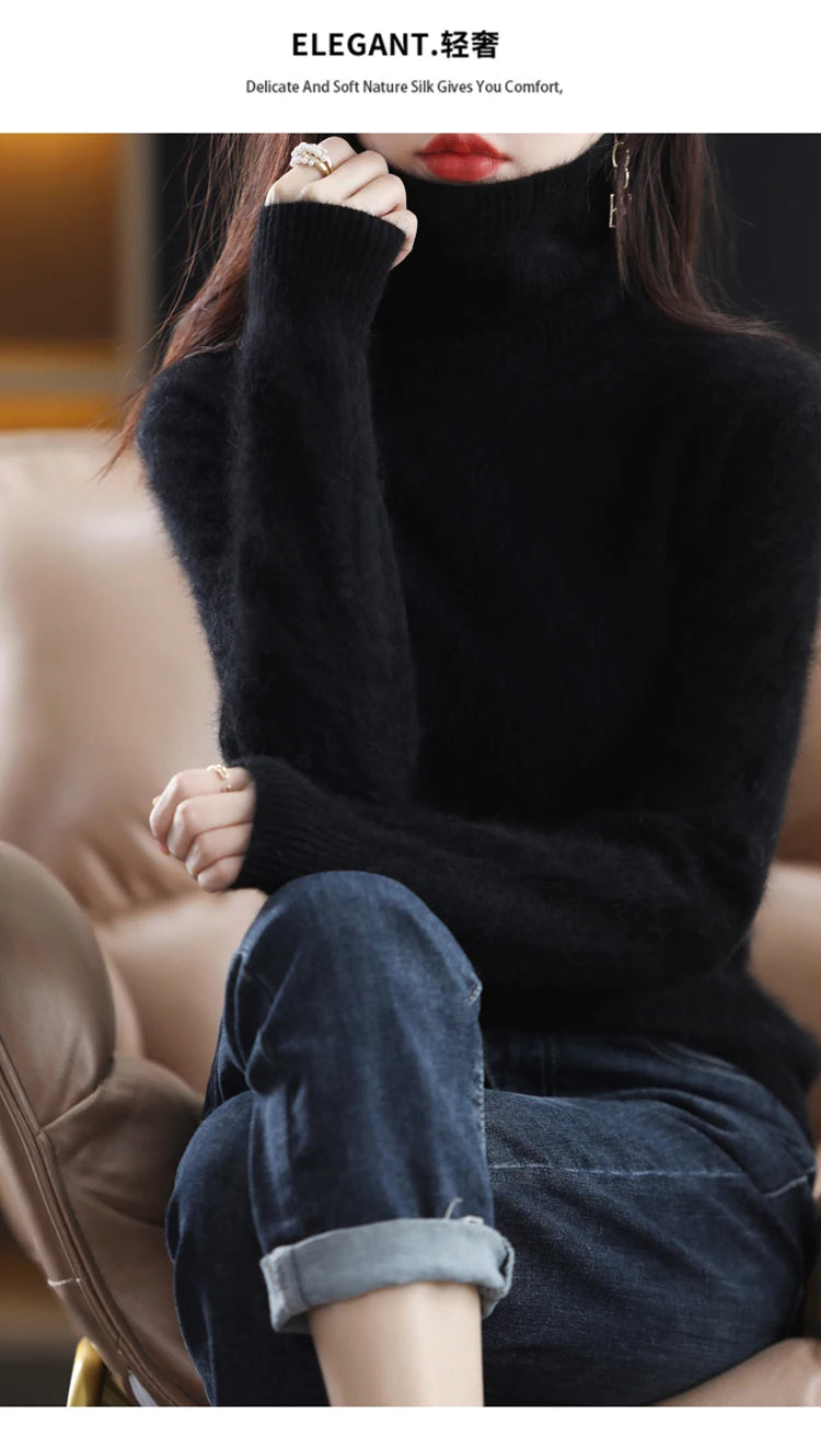 Soft Warm Knit Cashmere Turtleneck Sweater for Women