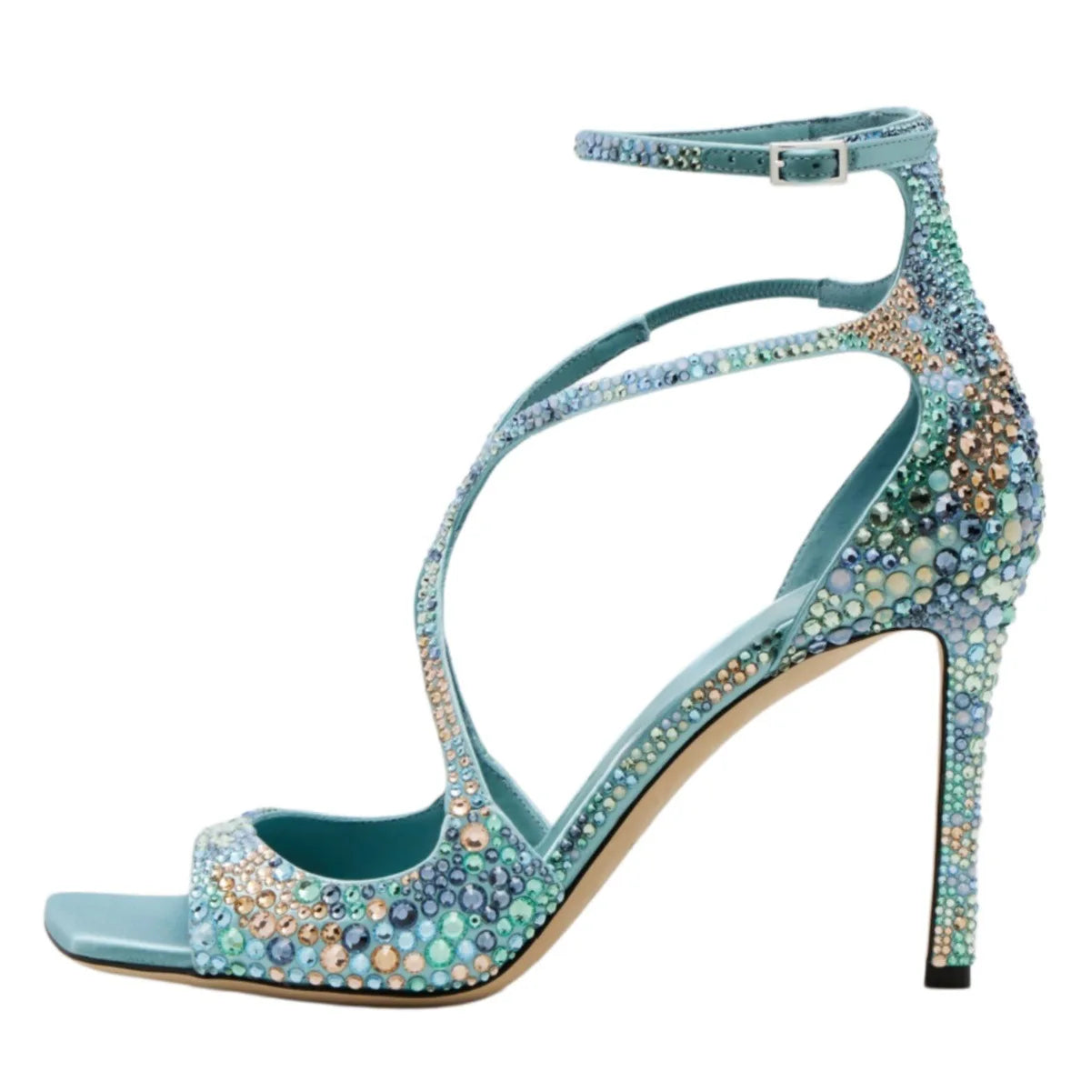 Elegant Rhinestone Crisscross Strap Stiletto Sandals for Women