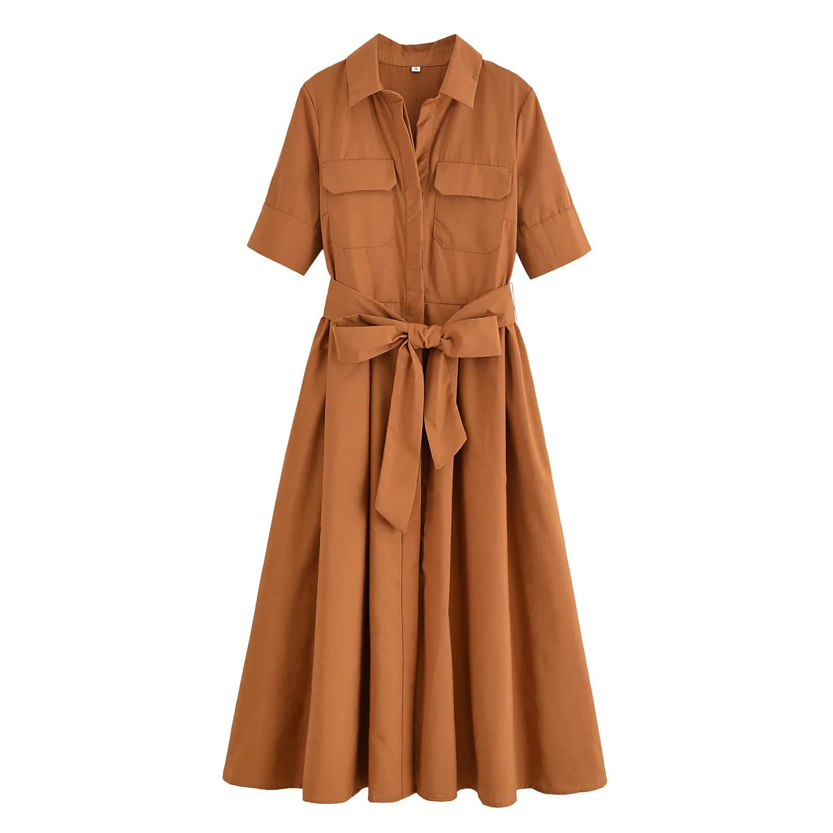 Lapel Casual Pockets Short Sleeve Shirt Dress for Women