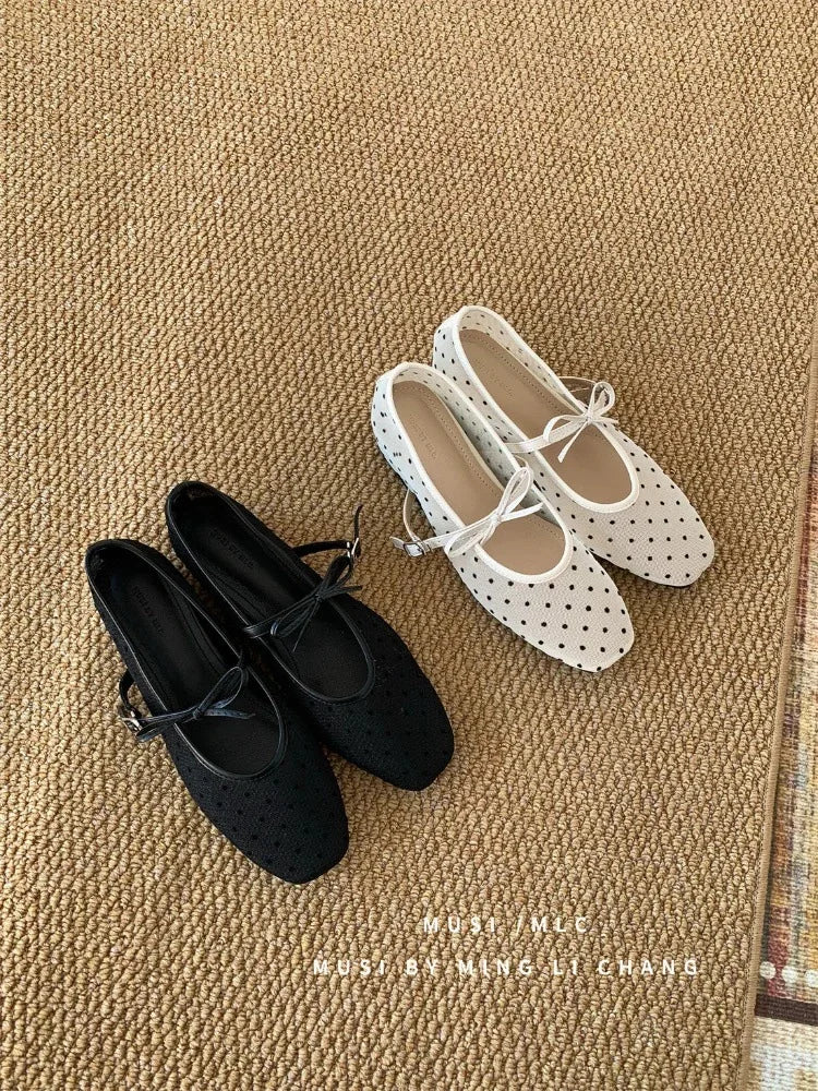 Square Toe Lace Up Ballet Flats