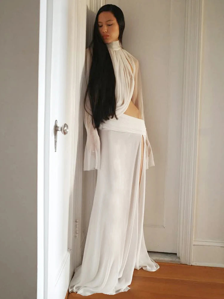 Elegant See-Through Two-Piece Crop Top And Skirt Set for Women