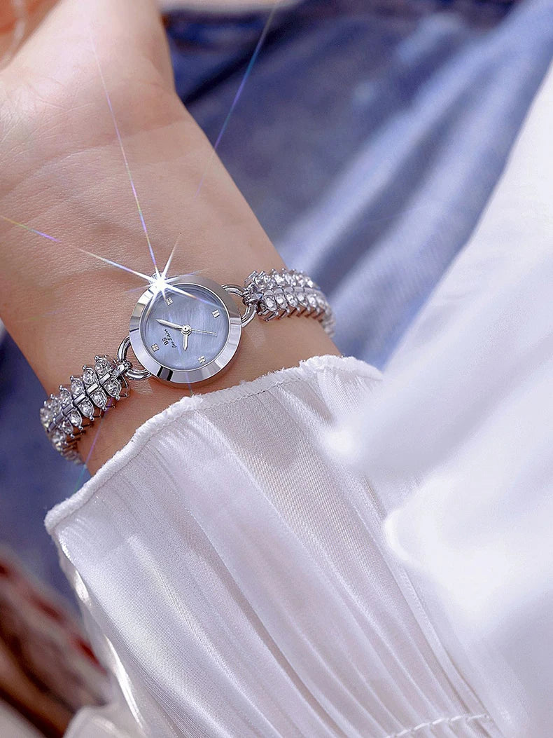 Small Diamond Accent Gold Chain Quartz Watch for Women