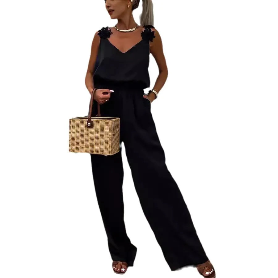 2024 Ladies Off Shoulder Sleeveless Jumpsuit Summer Women Casual Solid Rompers Streetwear Long Playsuits Overalls With Pockets
