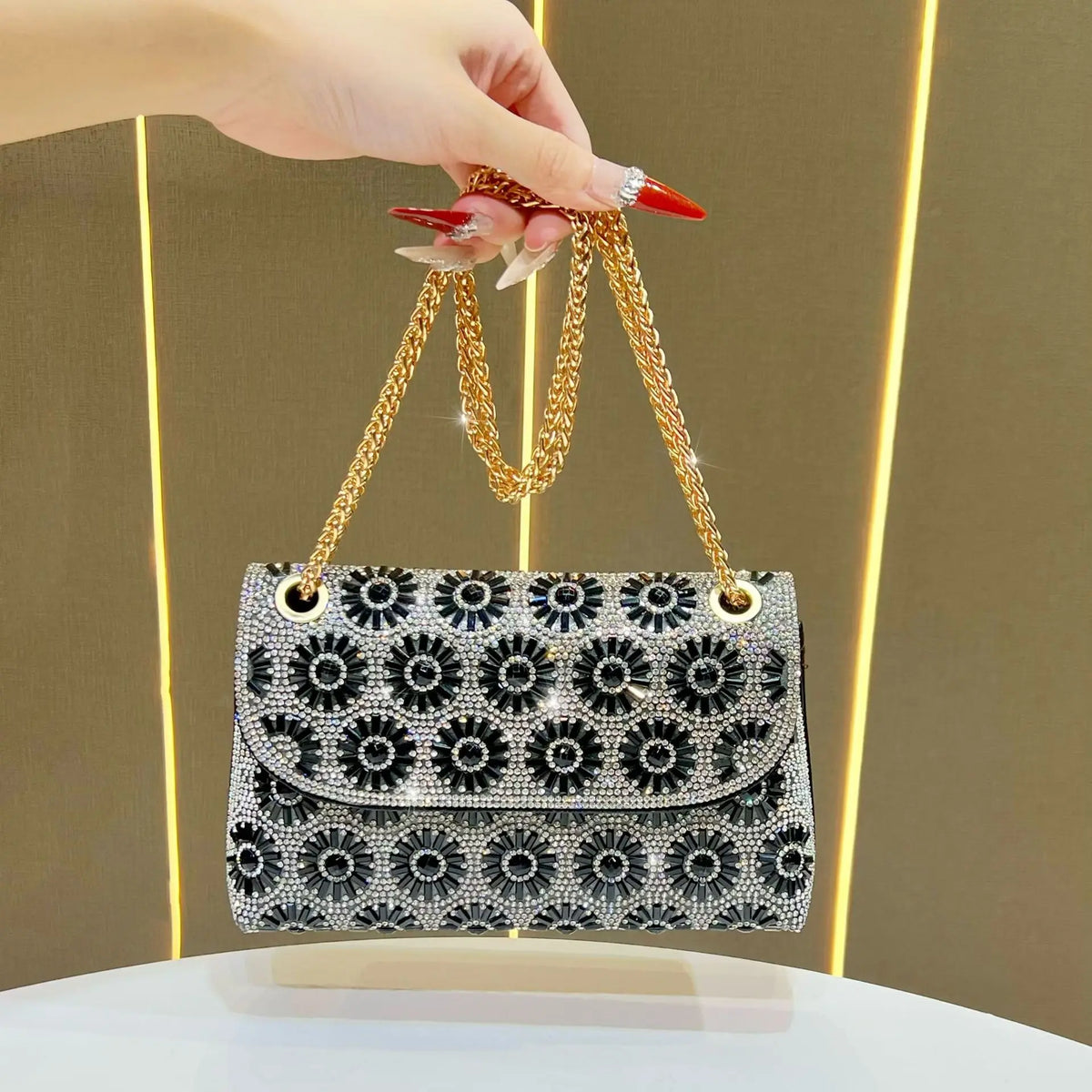 Full Rhinestone Square Shoulder Messenger Bag for Women