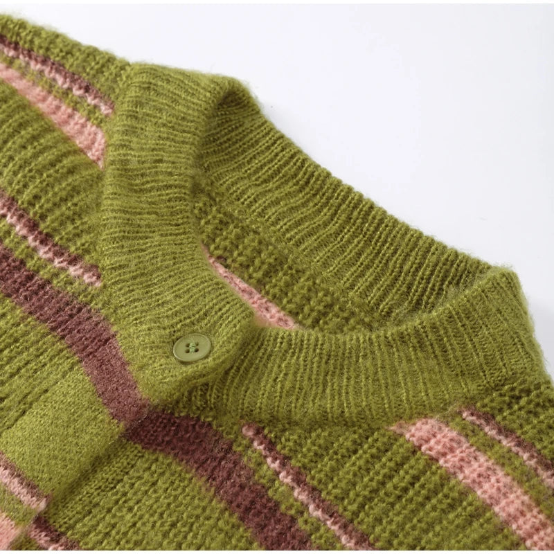 Cozy Jacquard Knit Turn-Down Collar Cardigan for Women
