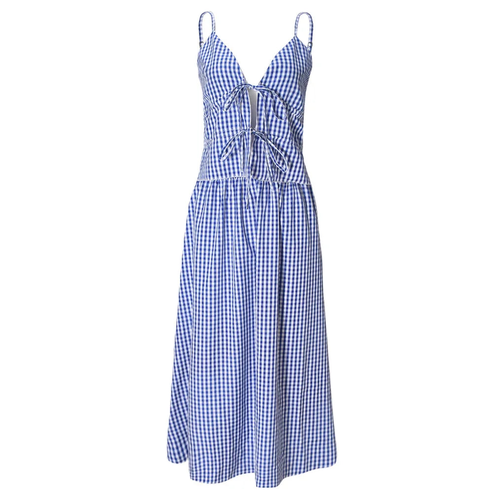 Y2K Striped Printed Lace Up Sleeveless Cropped Top Two Piece Set for Women