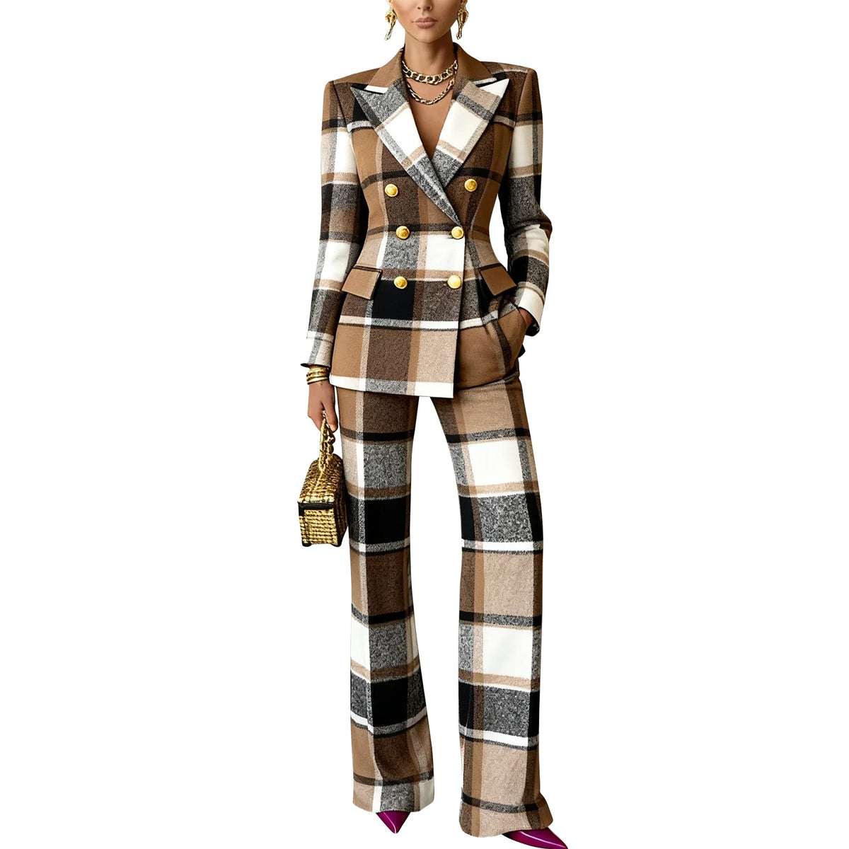 Slim Fit Long Sleeve Blazer and Pants Suit Set for Women