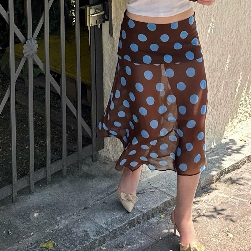 Polka Dot Halter Chic Crop Top And Skirt Set for Women