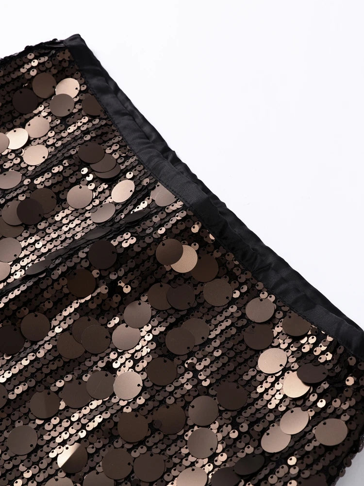 Sequined Paillette High Waist A Line Mini Skirt for Women
