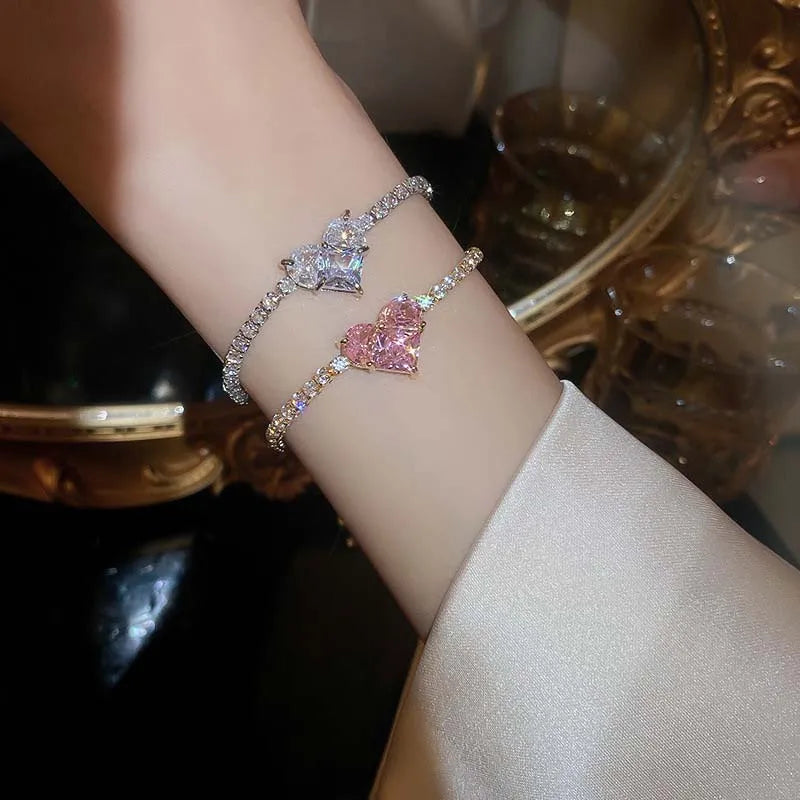 Rhinestone Heart Chain Bracelet