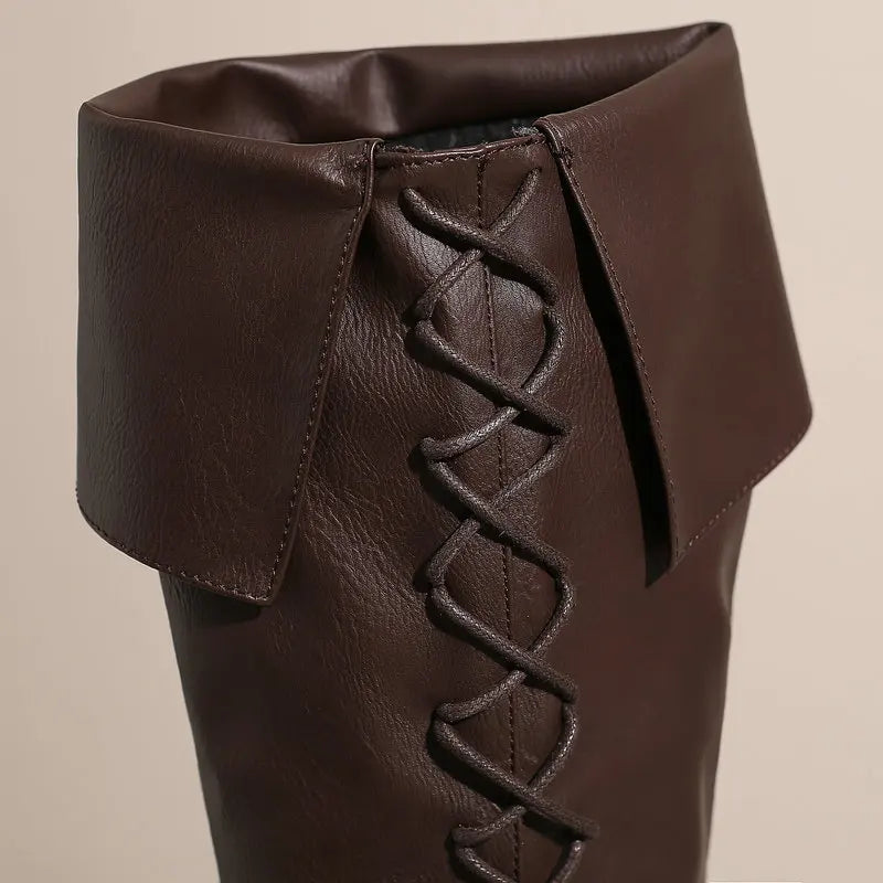 Retro Cross-Tied Flat Mid-Calf Costume Boots for Women