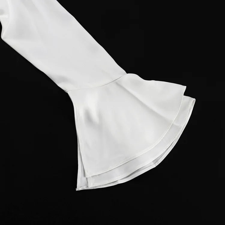 TARUXY Ruffle V Neck Elegant Dress For Women Slim Long Sleeve High Waist Temperament Dresses Femme Party Slit Long Dress Woman