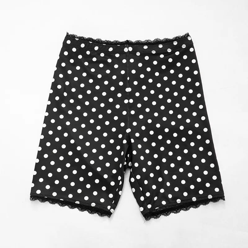 Polka Dot Lace Edge Stretchy Moto Biker Shorts for Women