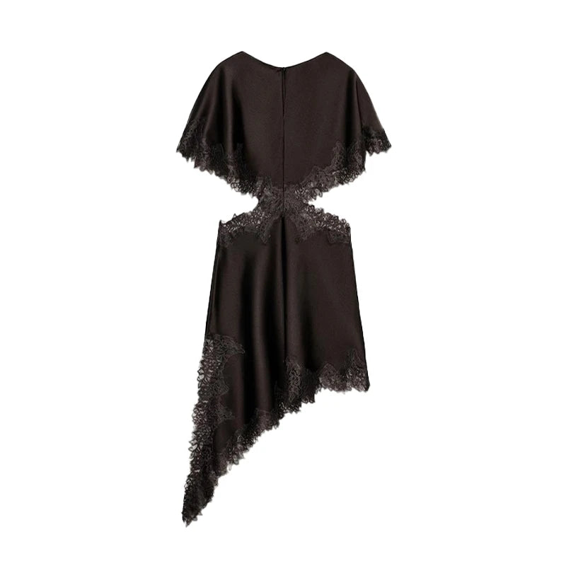 Womens Lace Dress With Cut Out Waist And Flutter Sleeves + Slim Fit + Evening Party Style