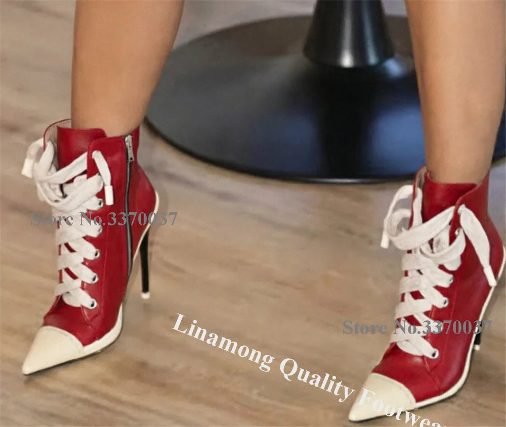 Patchwork Leather Pointed Toe Stiletto Ankle Boots for Women