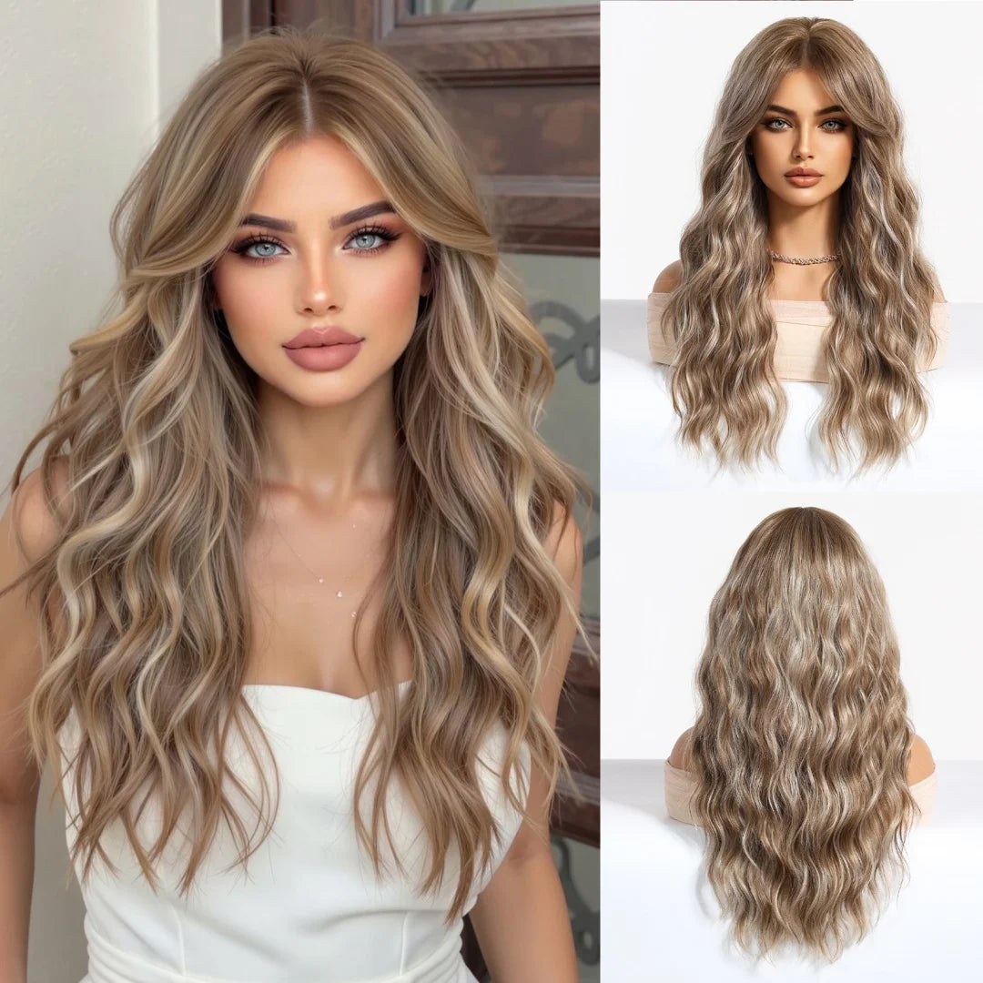 Long Wavy Grey And White Highlight Synthetic Wig for Women