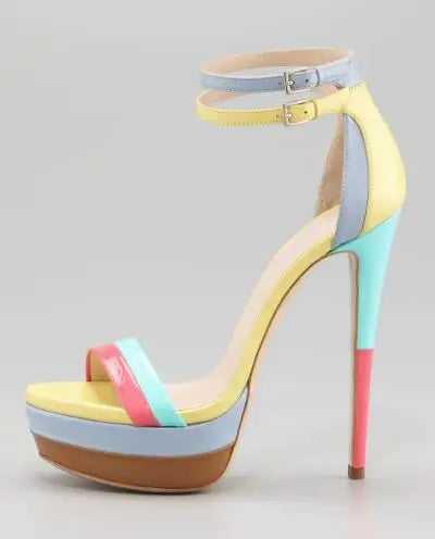 Colorful Leather Stiletto Platform Sandals for Women