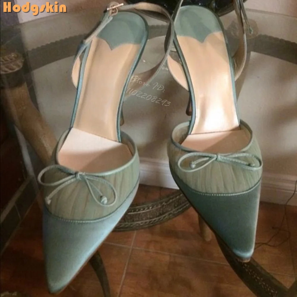 Butterfly Knot Satin Pointed Toe Pumps With Thin Heels for Women