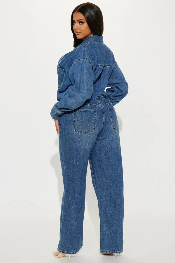 Washed Distressed Denim Jumpsuit