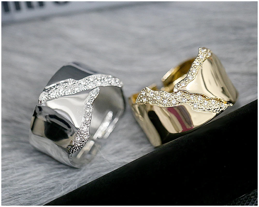 Minimalist Irregular Rhinestone Cuff Bracelet for Women
