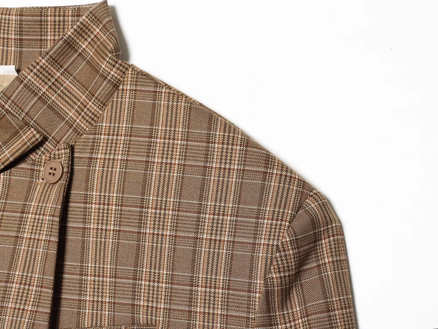 Plaid Stand Collar Long Sleeve Single Button Blazer Coat for Women