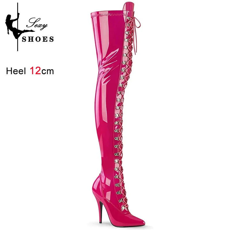 Plus Size Over-The-Knee Leather Stiletto Boots for Women