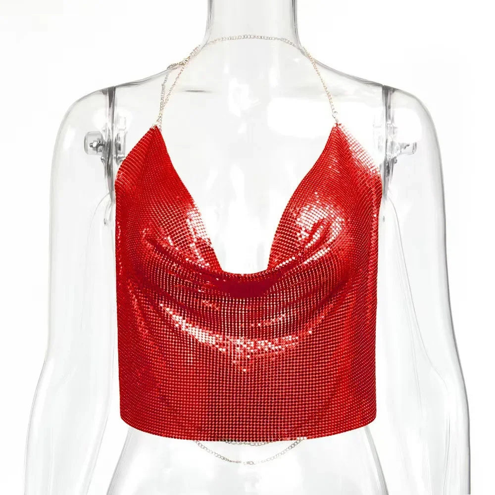 Tank Top Women Metal Sequin Camisole Party Nightclub Music Festival Sleeveless Sexy Vest for Female Streetwear 2025 Summer New