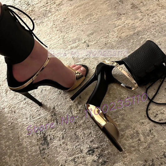 Gilt Croc Cross Tie Sandals