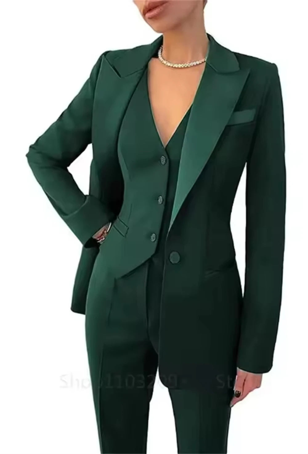 Tailor Made Women's Suit Slim Fit Notch Lapel 3 Pcs Workplace Style Blazer Female Business Work Wear (Jacket+Vest+Pants）