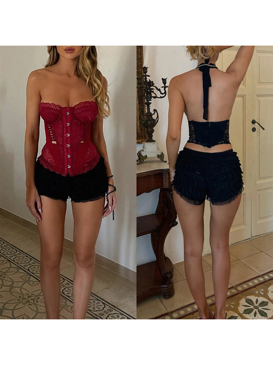 Women'S Pleated Edge Layered High Waisted Y2K Shorts Summer Cake Skirt Lolita Girls Elastic Waist Layered Slim Casual Shorts