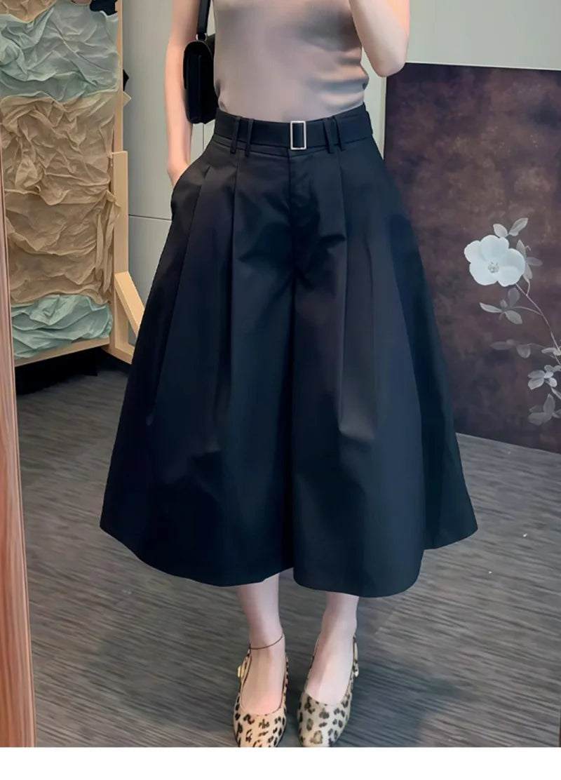 High Waist Pleated Loose Flowy Skirt Pants for Women
