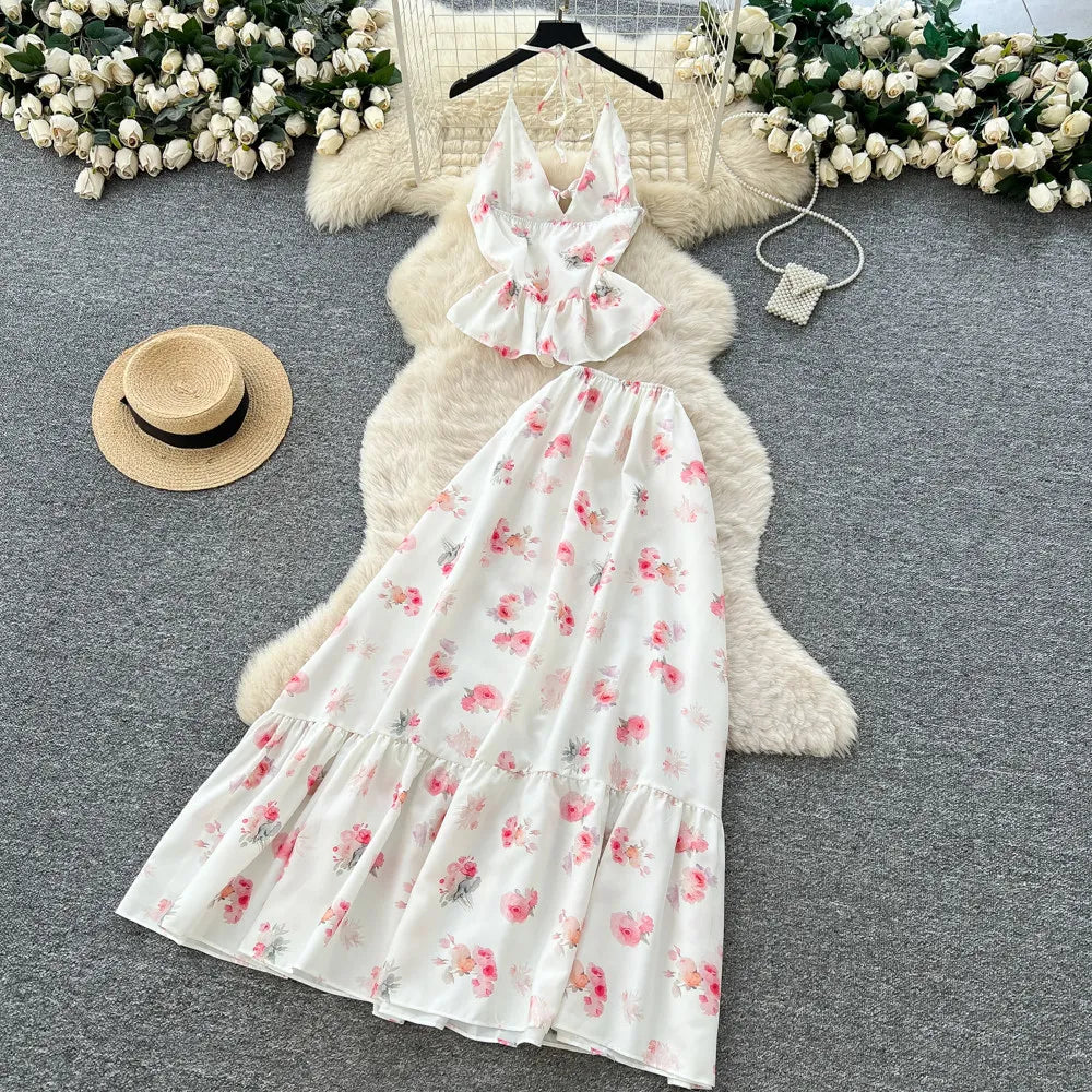 Floral Sling Top And A-Line Skirt Set