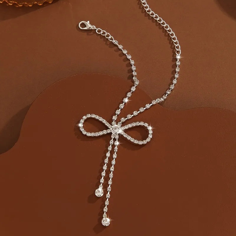 Delicate Sparkling Zirconia Ribbon Tassel Anklet for Women