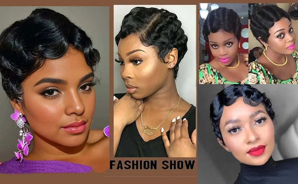 Short Finger Wave Premium Remy Human Hair Wig for Women