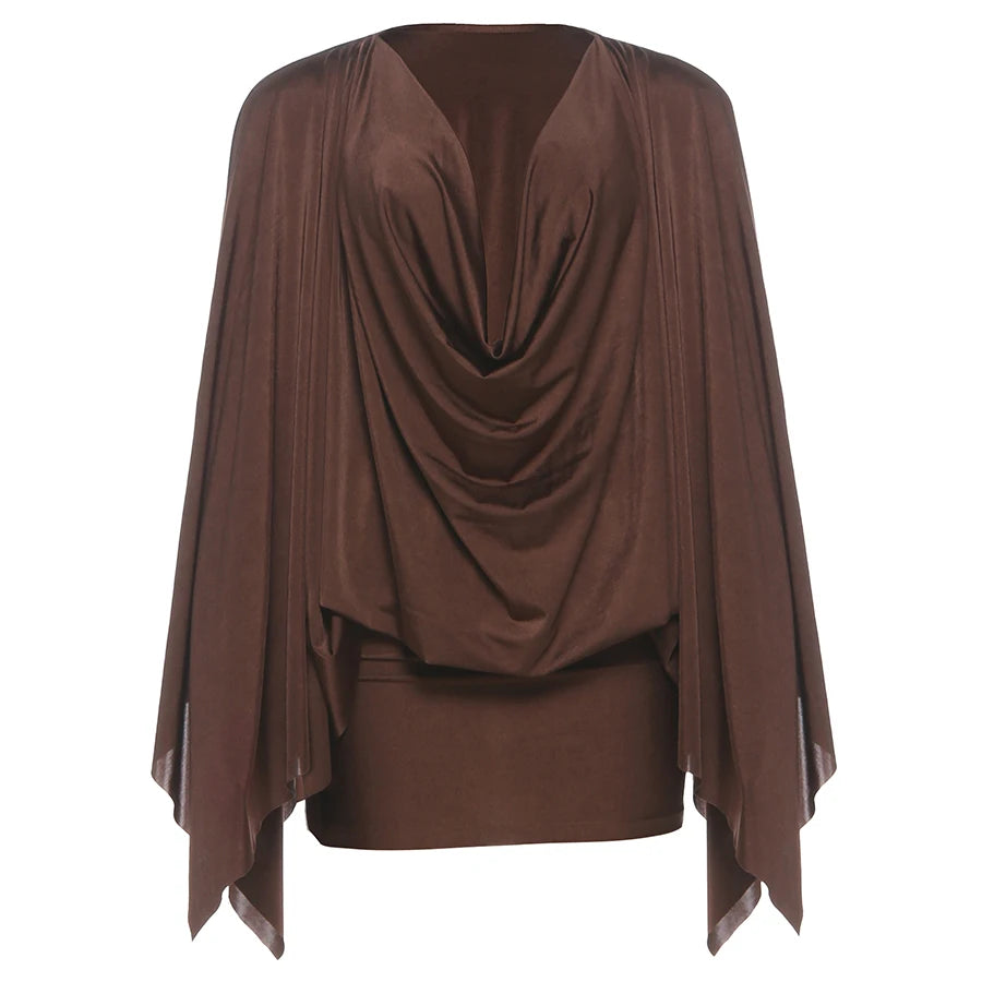 Satin Deep V Neck Mini Dress With Long Sleeves for Women