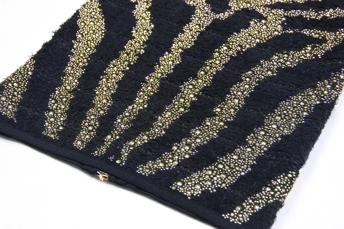 2025 Autumn New Heavy Knitted Hot Diamond Long-sleeved Jacket Sexy Vest + Skirt Set Light Luxury Party Women Three-piece Set
