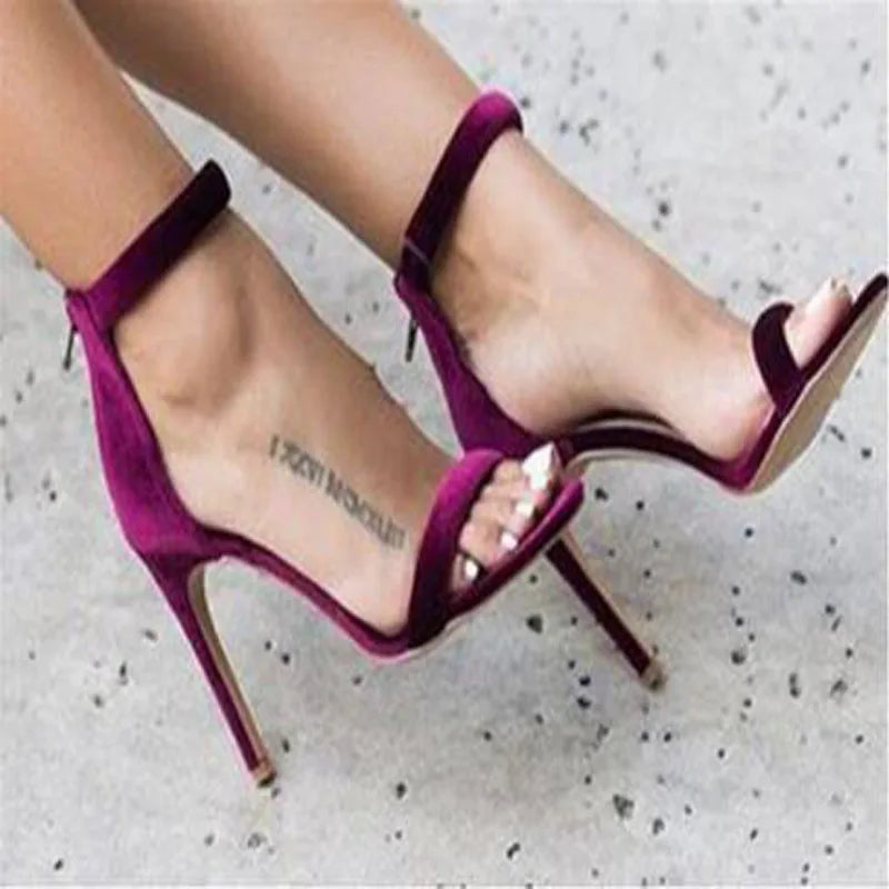 Velvet Ankle Strap Sandals with Back Zipper for Women
