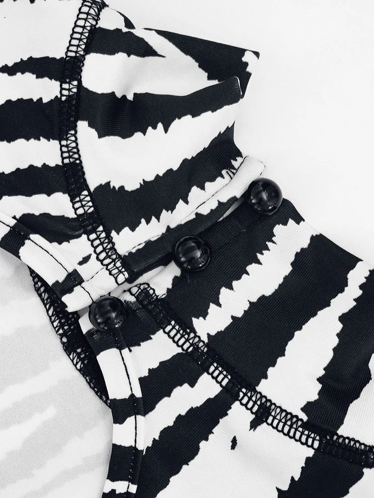 Printed Backless Stretch Turtleneck Romper for Women