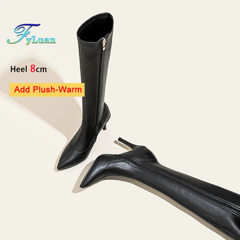 Patent Leather Pointed Knee High Boots