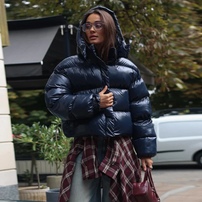 Detachable Hood Cropped Padded Winter Jacket for Women
