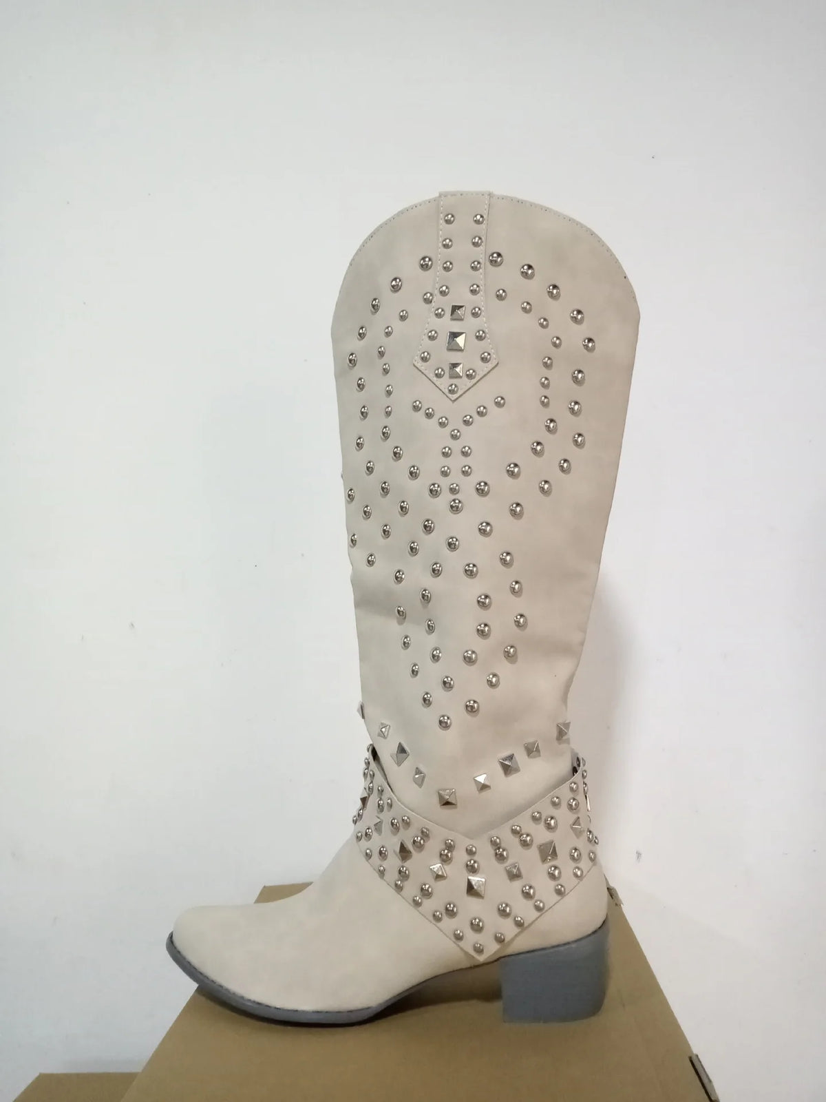 Riveted Western Pointed Toe Knee High Boots For Women