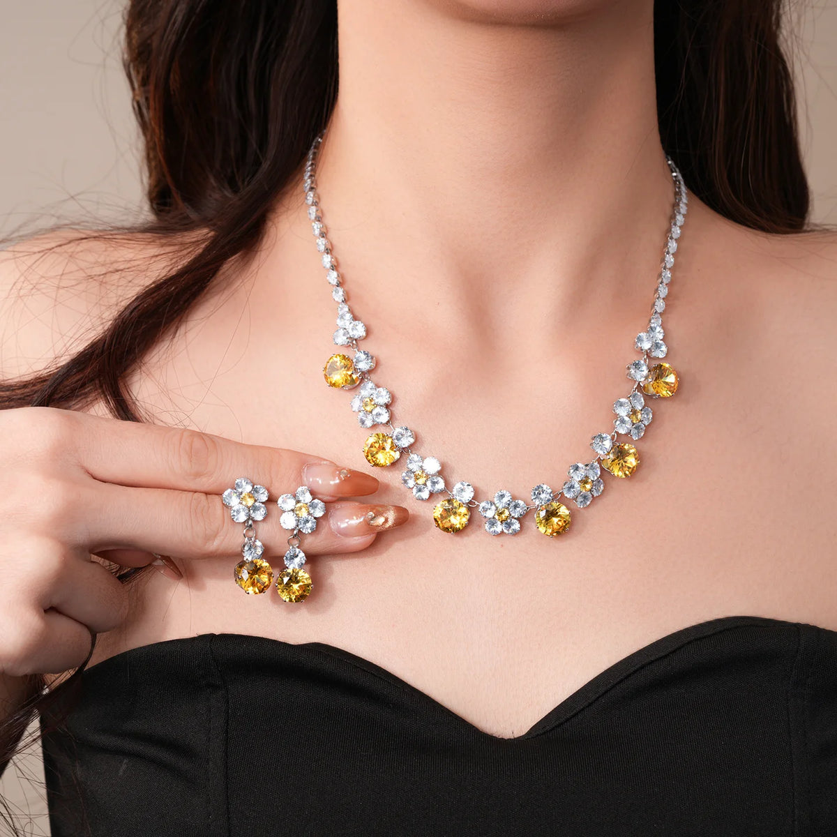 Floral Cubic Zirconia Necklace Set