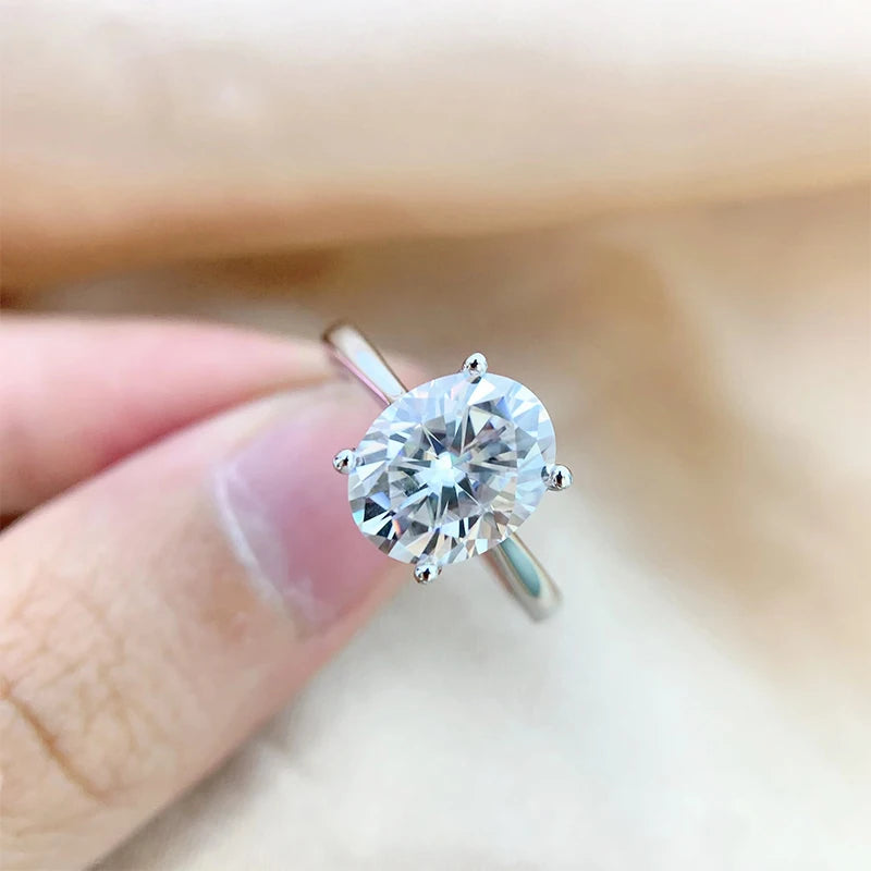 Oval Cut Moissanite Sterling Silver Engagement Ring for Women