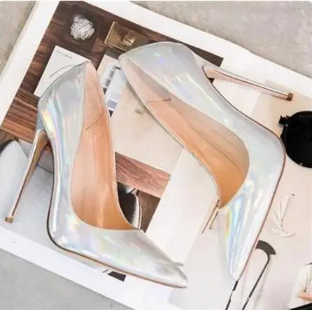 Shiny Patent Leather Pointed Toe Slip On Pumps for Women