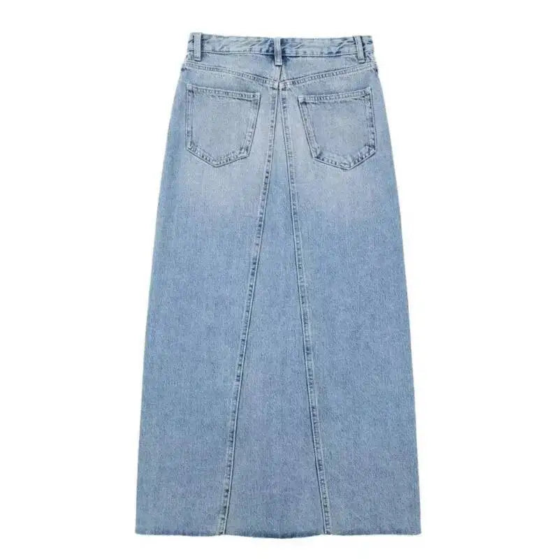 ANJY Summer New Women Chic Y2K Streetwear Elegant Ins Trendy Vintage Asymmetrical High Waisted Slimming Denim Split Skirt HK7080