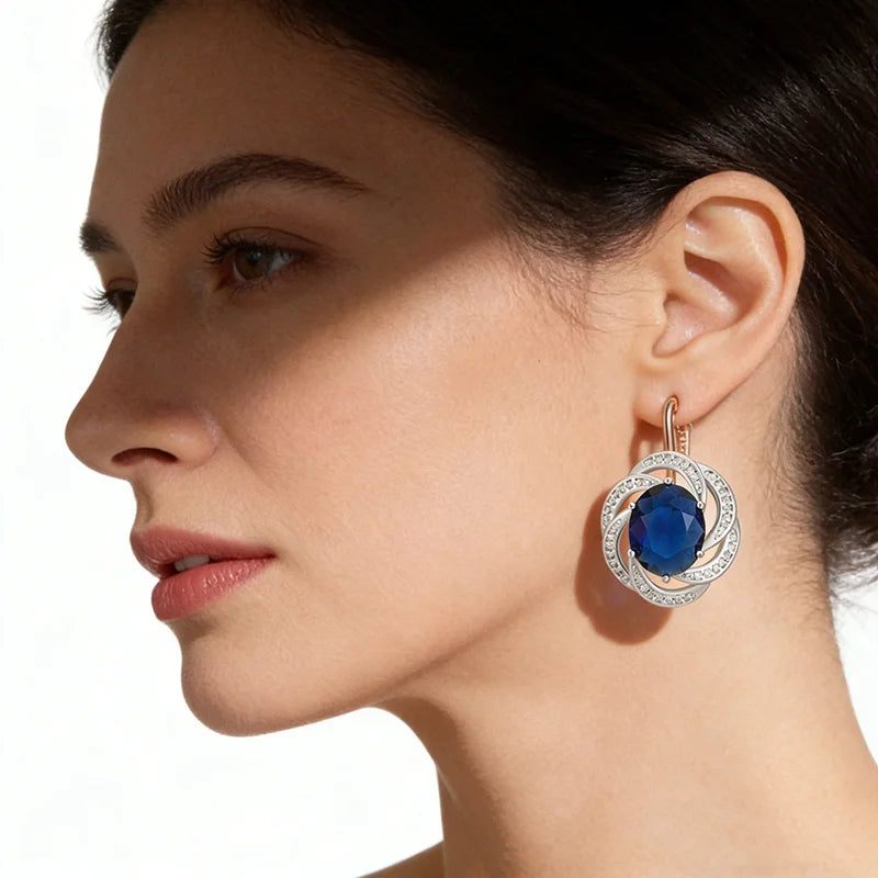 Shiny Blue Natural Zircon Dangle Earrings for Women Daily Wear