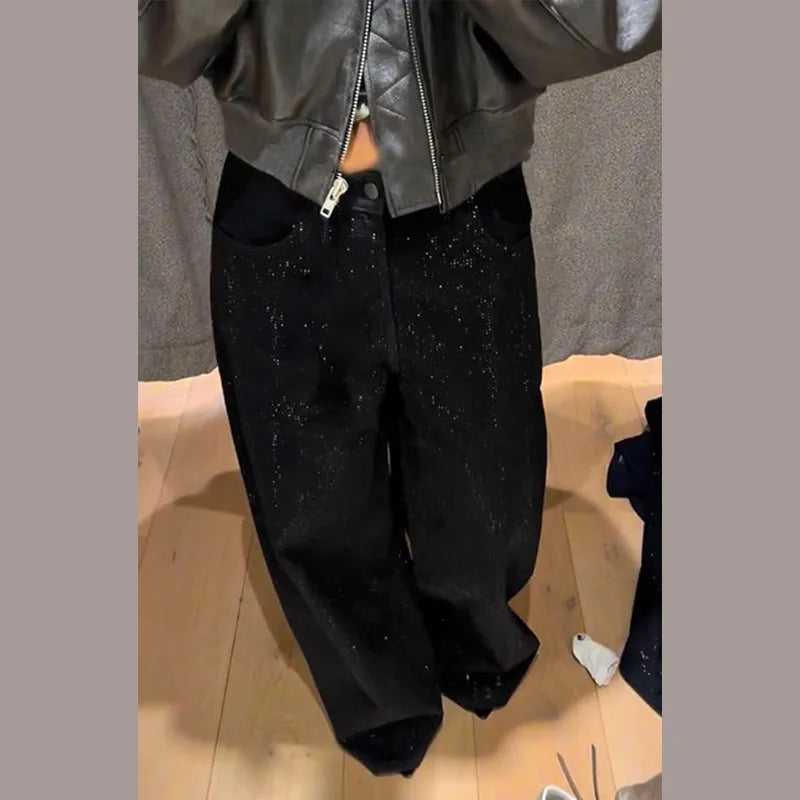 Sequined High Waist Wide Leg Pants with Pockets for Women