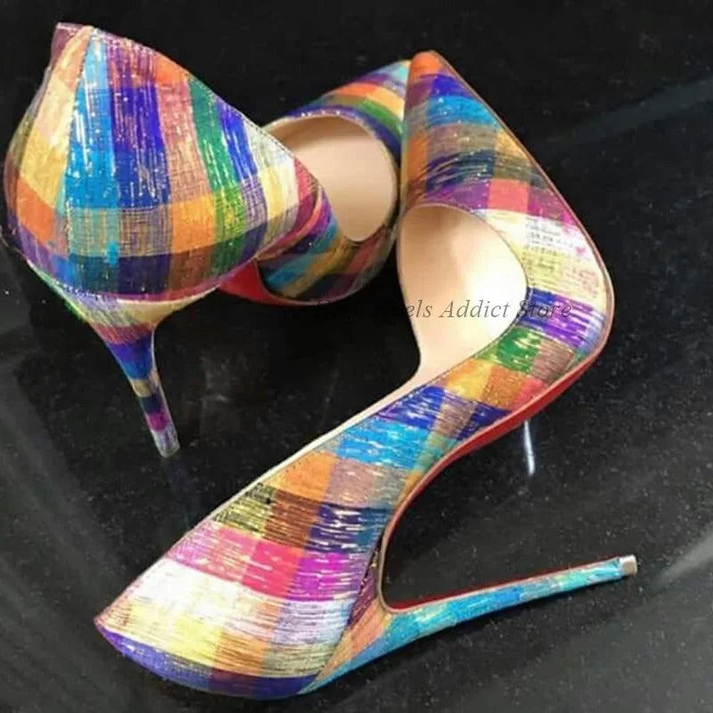 Pointed Toe Leather Striped Cross Tie Stiletto Pumps For Women