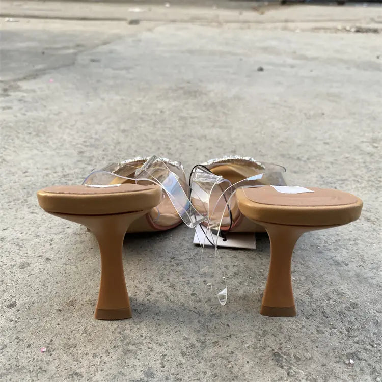 Crystal Pointed Toe High Heel Slingback Sandals for Women