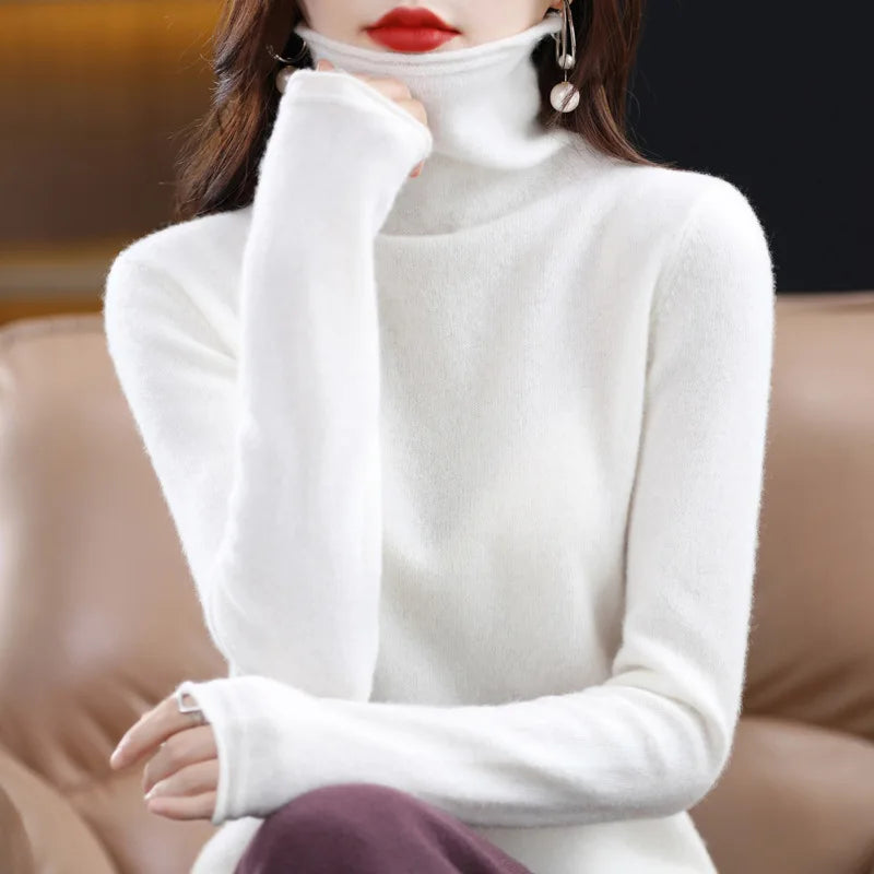 Wool Turtleneck Sweater With Stacked Collar for Women